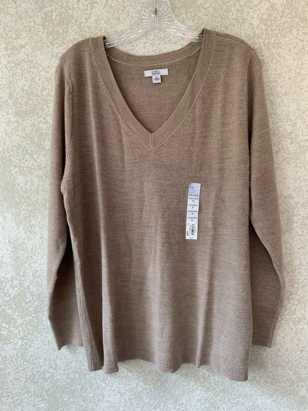 croft & barrow  Womens Beige‎ V-Neck Sweater XL Soft Relaxed